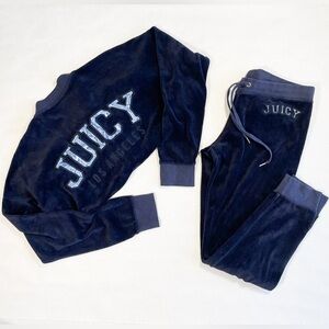 Juicy Couture Black Label Navy Velour Track Suit Bomber & Joggers Matching Set